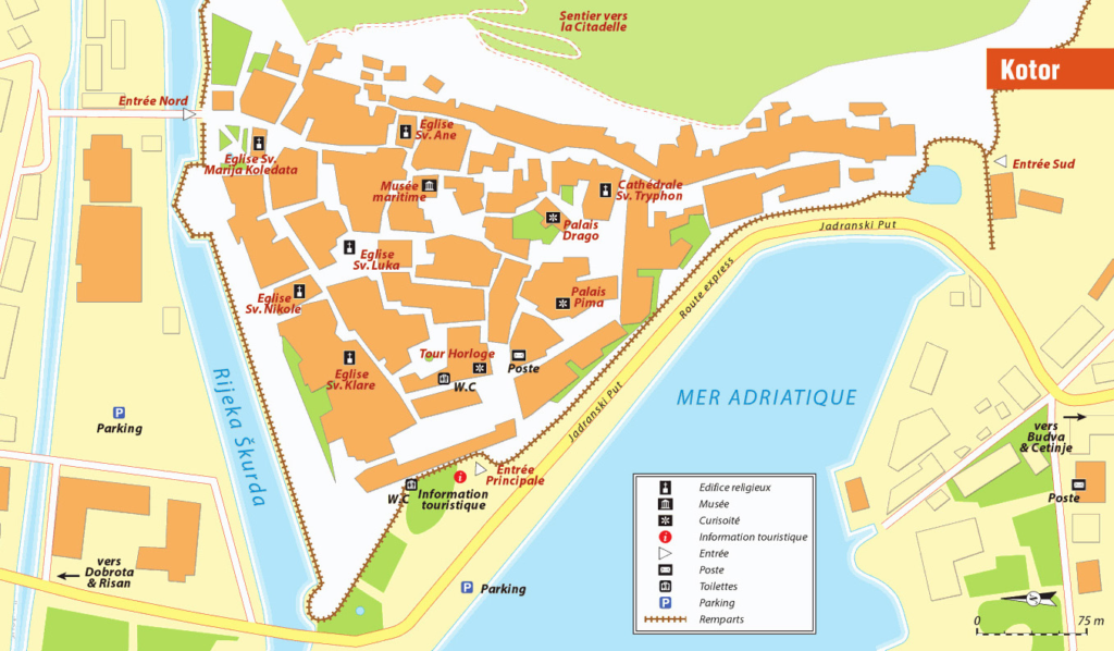 Kotor Montenegro mapa atrações
